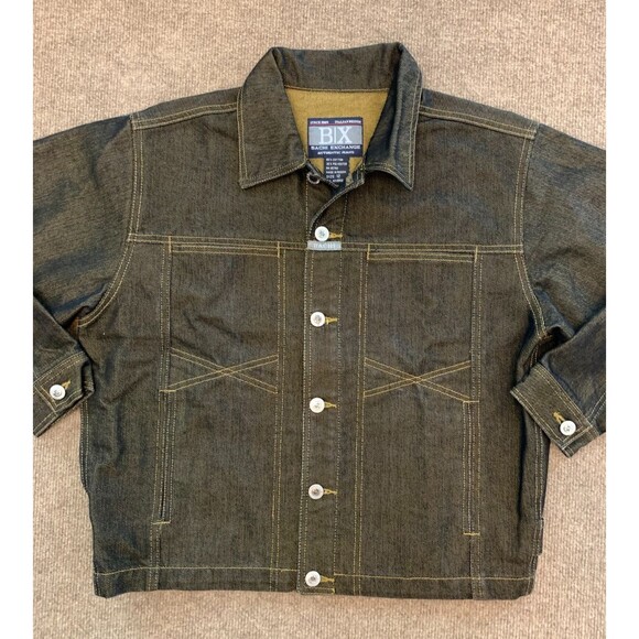 Bachi Exchange B/X Denim Jacket Womens 12 Embroidered Hip Hop Y2K Button Up - Picture 2 of 9